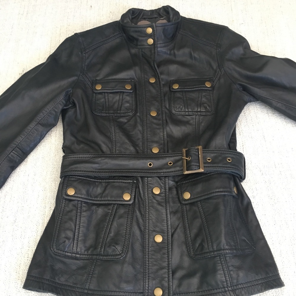 Boden Leather Moto Jacket Blazer Small Black